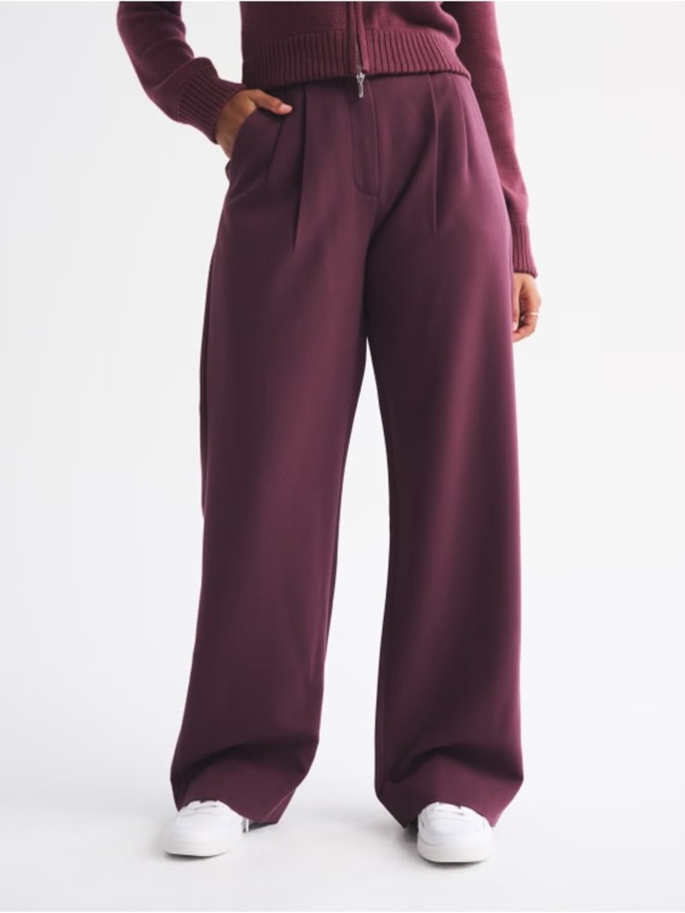 Abercrombie Curve Love A&F Sloane Tailored Wide Leg Pant, Red Wine 29